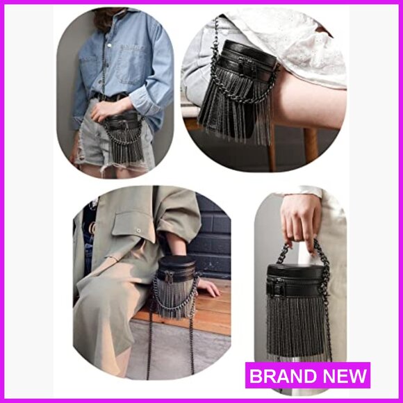 Y2K Punk Tassel Tote Gothic Fringe Shoulder Bag Funky Rock Crossbody Handbag - Picture 3 of 7